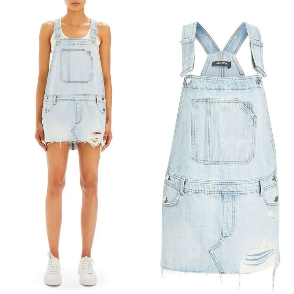 NWT Revolve SER.O.YA Moe Mini Blue Dress Overall Denim Size XXS